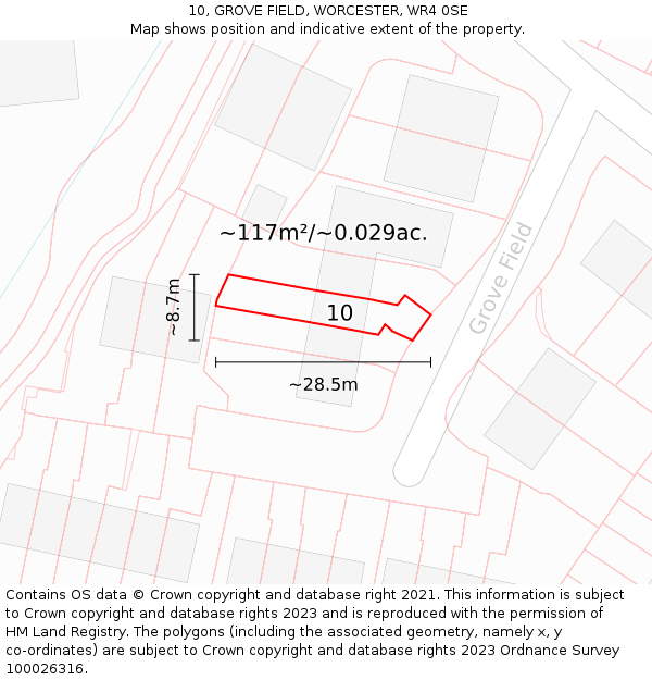 10, GROVE FIELD, WORCESTER, WR4 0SE: Plot and title map