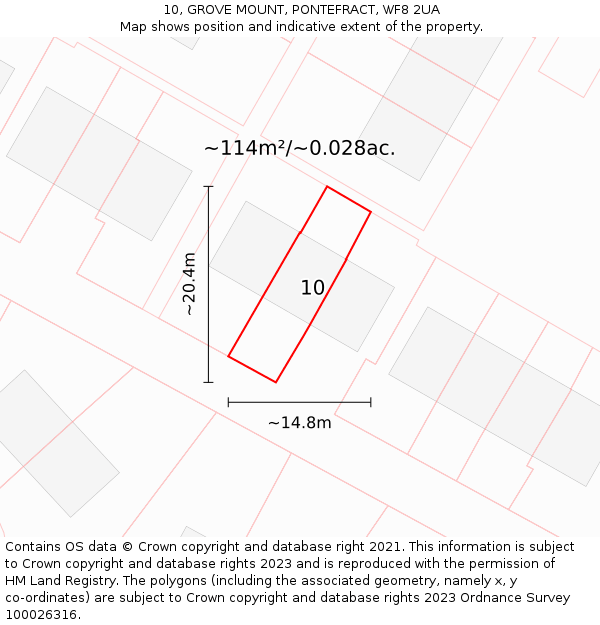 10, GROVE MOUNT, PONTEFRACT, WF8 2UA: Plot and title map