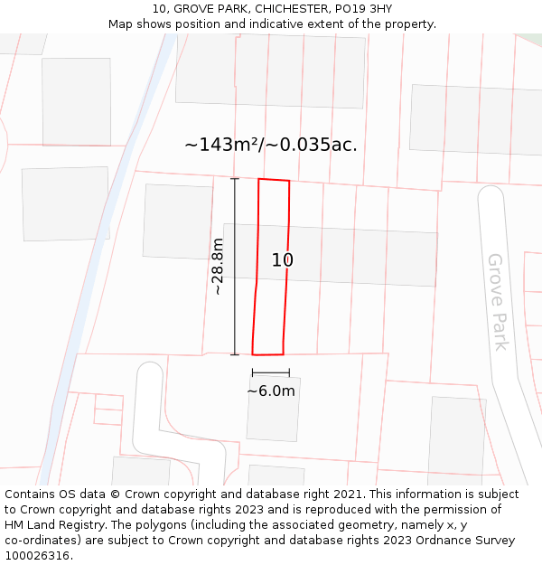 10, GROVE PARK, CHICHESTER, PO19 3HY: Plot and title map