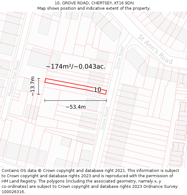 10, GROVE ROAD, CHERTSEY, KT16 9DN: Plot and title map