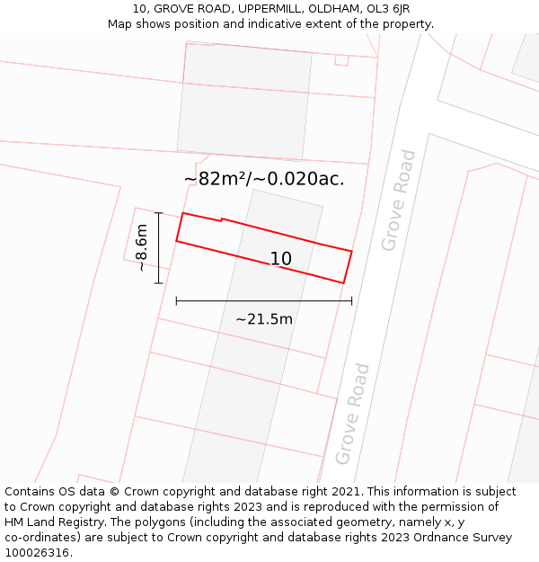10, GROVE ROAD, UPPERMILL, OLDHAM, OL3 6JR: Plot and title map