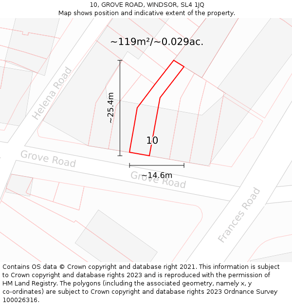 10, GROVE ROAD, WINDSOR, SL4 1JQ: Plot and title map
