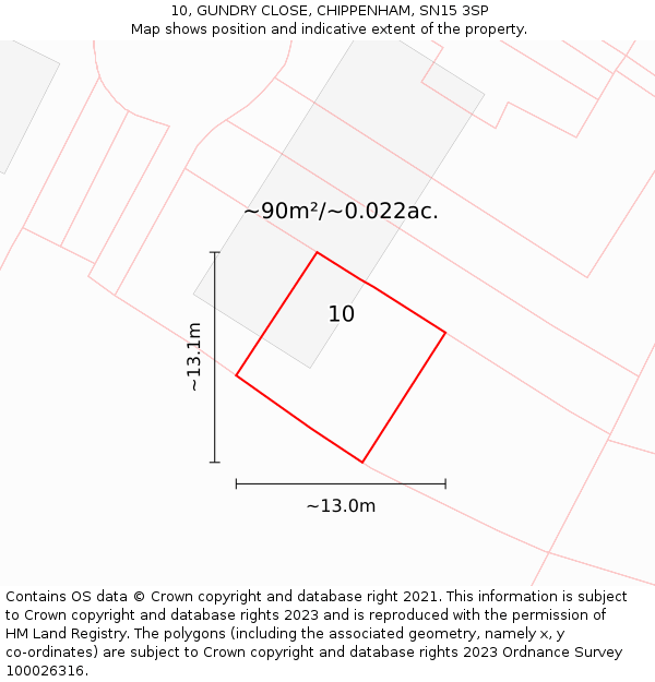 10, GUNDRY CLOSE, CHIPPENHAM, SN15 3SP: Plot and title map