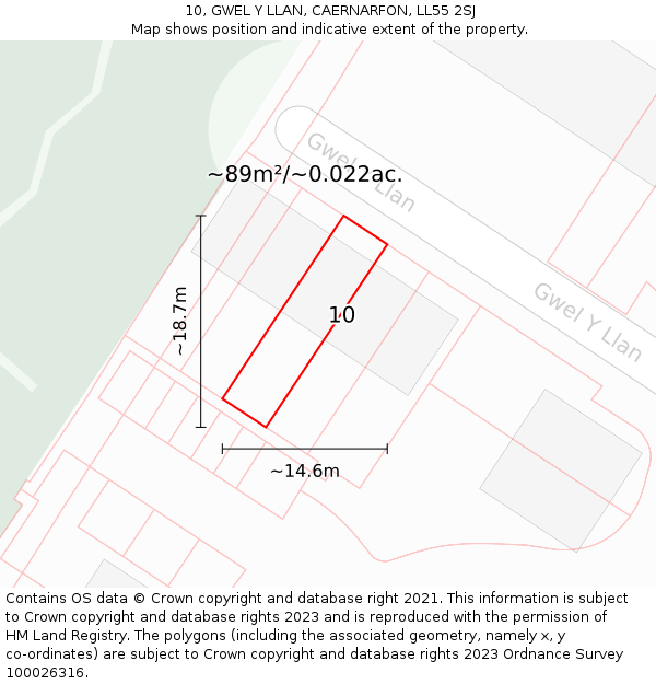 10, GWEL Y LLAN, CAERNARFON, LL55 2SJ: Plot and title map