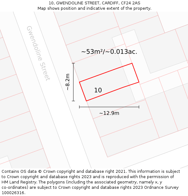 10, GWENDOLINE STREET, CARDIFF, CF24 2AS: Plot and title map