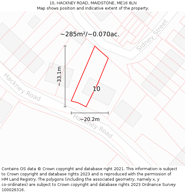 10, HACKNEY ROAD, MAIDSTONE, ME16 8LN: Plot and title map
