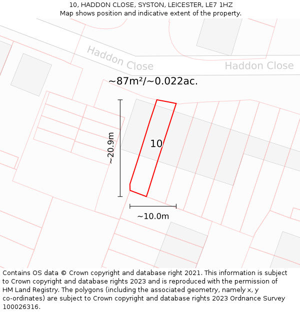 10, HADDON CLOSE, SYSTON, LEICESTER, LE7 1HZ: Plot and title map