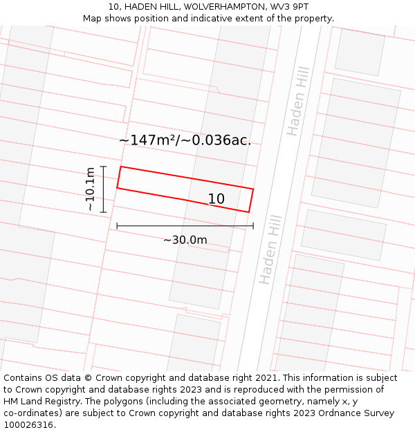 10, HADEN HILL, WOLVERHAMPTON, WV3 9PT: Plot and title map