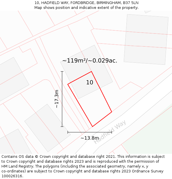 10, HADFIELD WAY, FORDBRIDGE, BIRMINGHAM, B37 5LN: Plot and title map