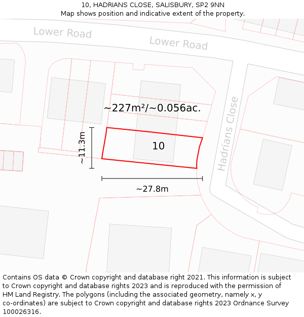 10, HADRIANS CLOSE, SALISBURY, SP2 9NN: Plot and title map