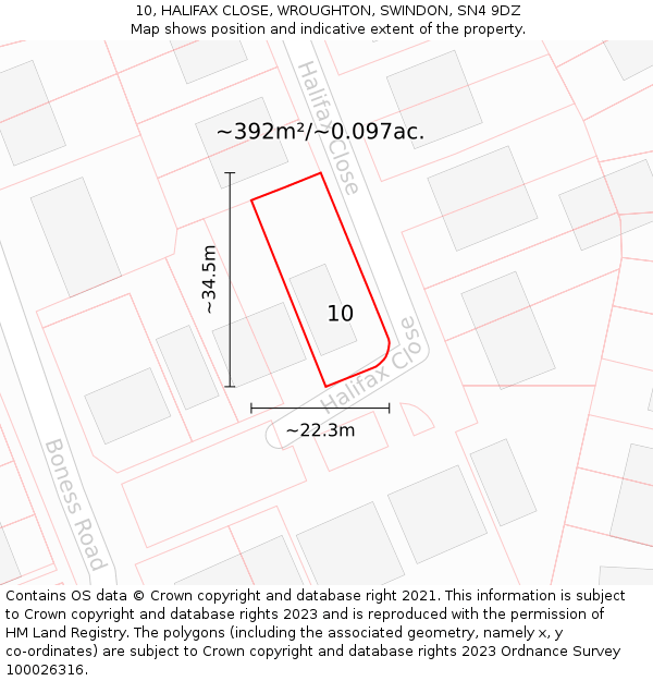 10, HALIFAX CLOSE, WROUGHTON, SWINDON, SN4 9DZ: Plot and title map