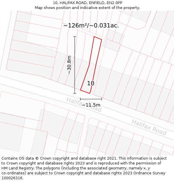 10, HALIFAX ROAD, ENFIELD, EN2 0PP: Plot and title map