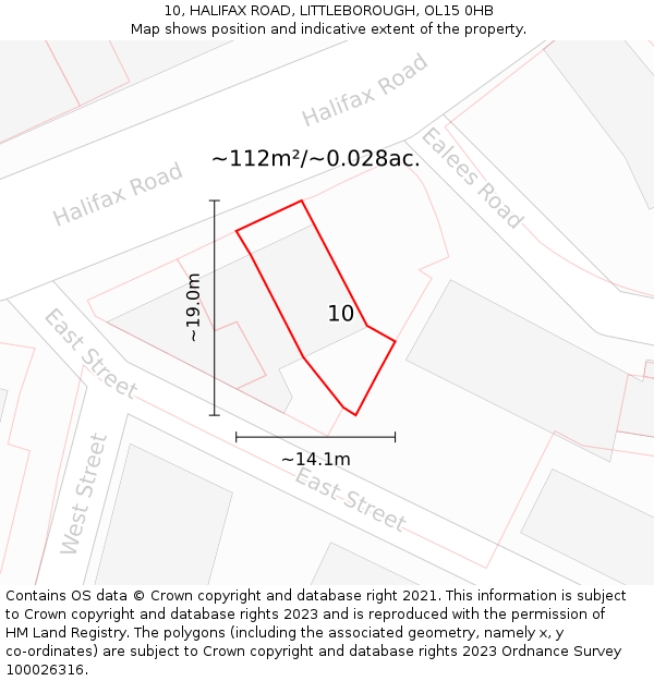 10, HALIFAX ROAD, LITTLEBOROUGH, OL15 0HB: Plot and title map