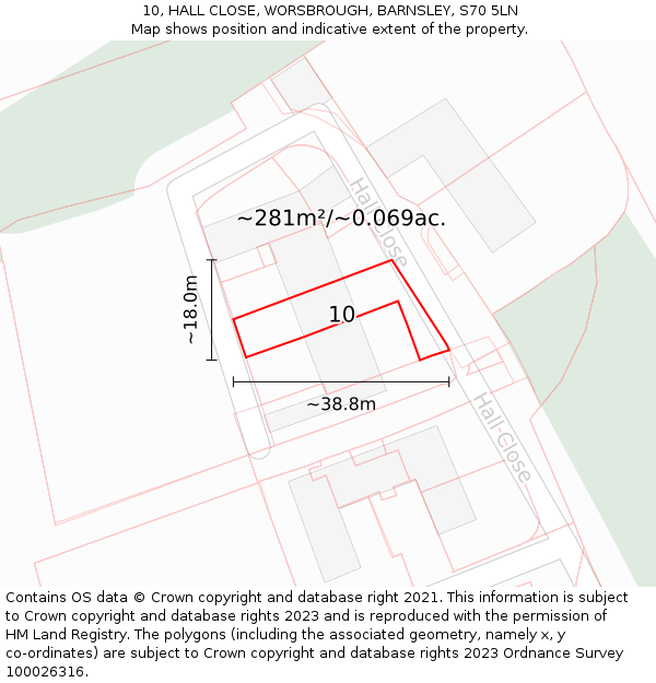 10, HALL CLOSE, WORSBROUGH, BARNSLEY, S70 5LN: Plot and title map