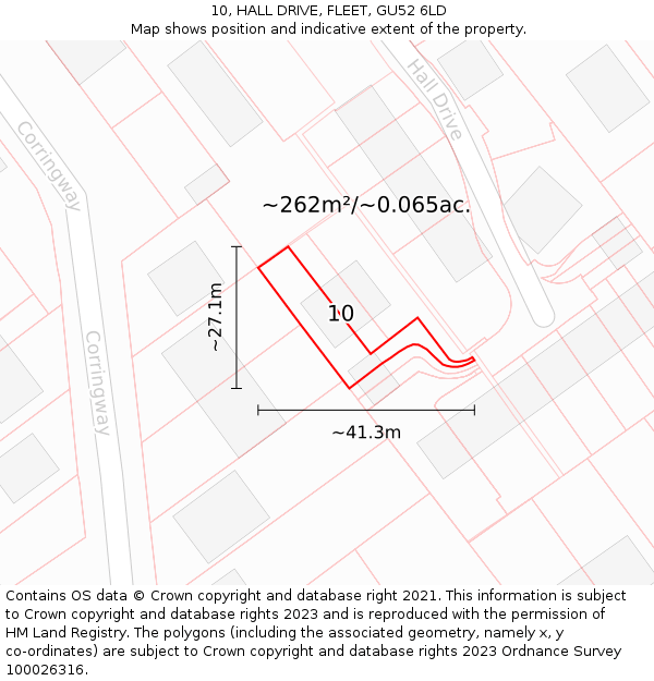 10, HALL DRIVE, FLEET, GU52 6LD: Plot and title map