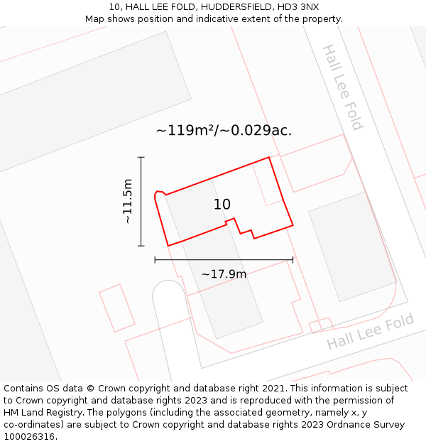 10, HALL LEE FOLD, HUDDERSFIELD, HD3 3NX: Plot and title map