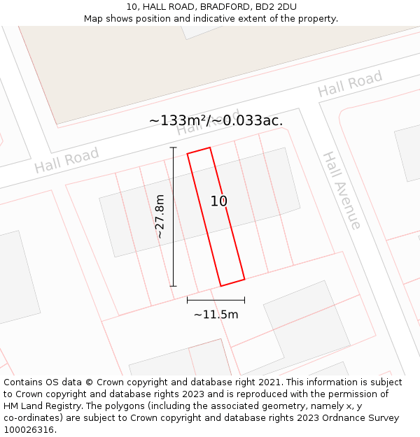 10, HALL ROAD, BRADFORD, BD2 2DU: Plot and title map