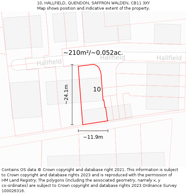 10, HALLFIELD, QUENDON, SAFFRON WALDEN, CB11 3XY: Plot and title map