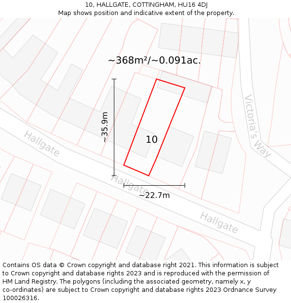 10, HALLGATE, COTTINGHAM, HU16 4DJ: Plot and title map