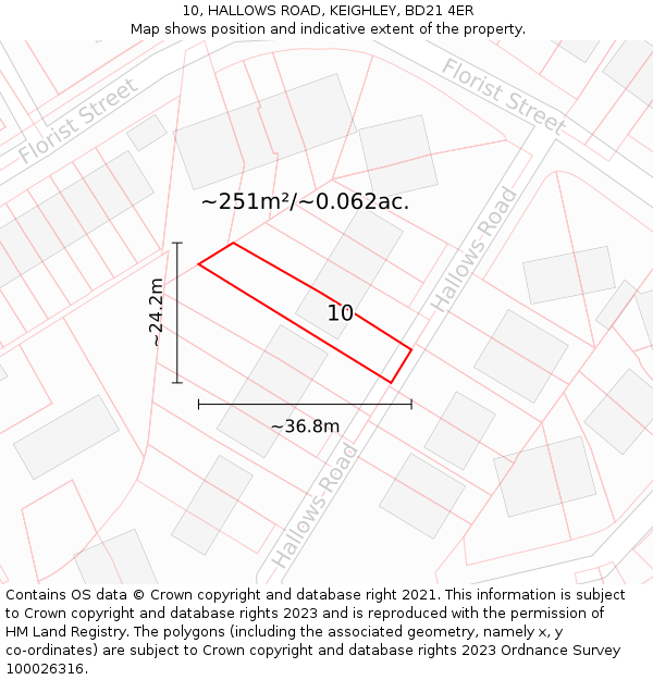 10, HALLOWS ROAD, KEIGHLEY, BD21 4ER: Plot and title map