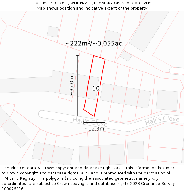 10, HALLS CLOSE, WHITNASH, LEAMINGTON SPA, CV31 2HS: Plot and title map