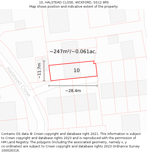 10, HALSTEAD CLOSE, WICKFORD, SS12 9RS: Plot and title map