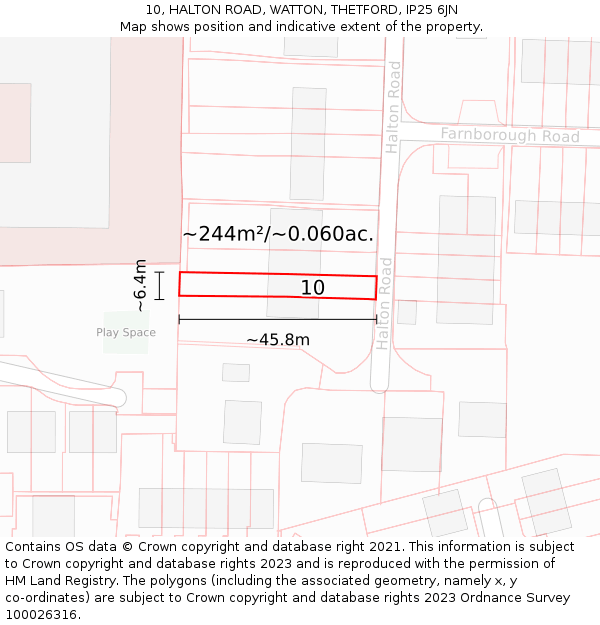 10, HALTON ROAD, WATTON, THETFORD, IP25 6JN: Plot and title map