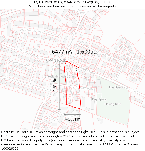 10, HALWYN ROAD, CRANTOCK, NEWQUAY, TR8 5RT: Plot and title map