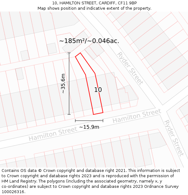 10, HAMILTON STREET, CARDIFF, CF11 9BP: Plot and title map