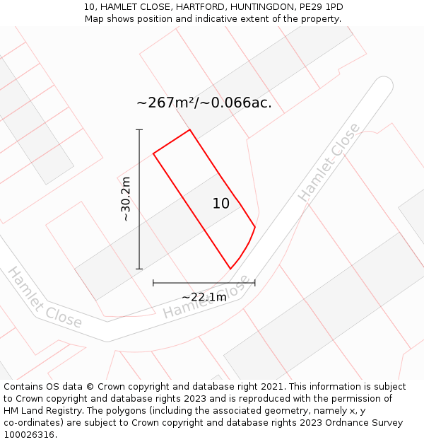 10, HAMLET CLOSE, HARTFORD, HUNTINGDON, PE29 1PD: Plot and title map