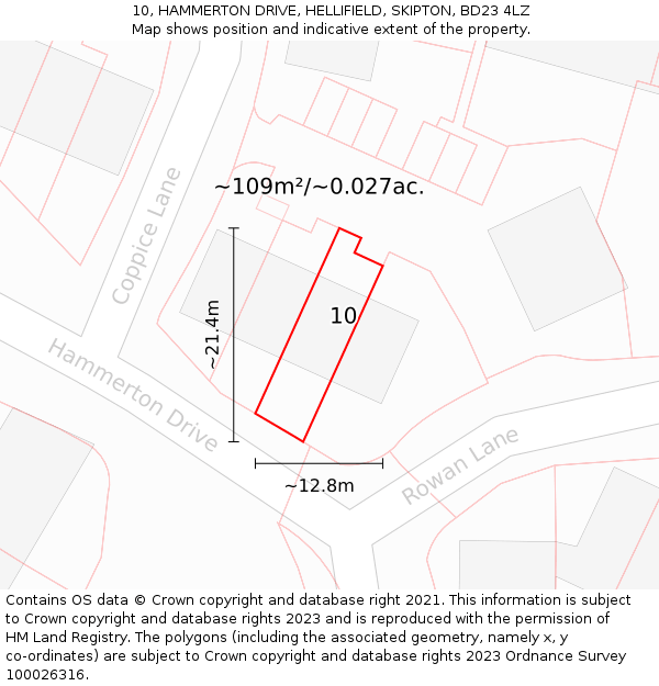 10, HAMMERTON DRIVE, HELLIFIELD, SKIPTON, BD23 4LZ: Plot and title map