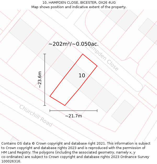 10, HAMPDEN CLOSE, BICESTER, OX26 4UG: Plot and title map