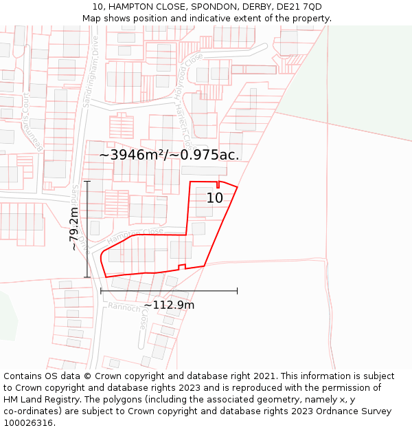 10, HAMPTON CLOSE, SPONDON, DERBY, DE21 7QD: Plot and title map
