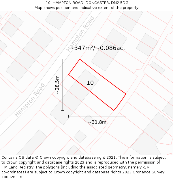 10, HAMPTON ROAD, DONCASTER, DN2 5DG: Plot and title map