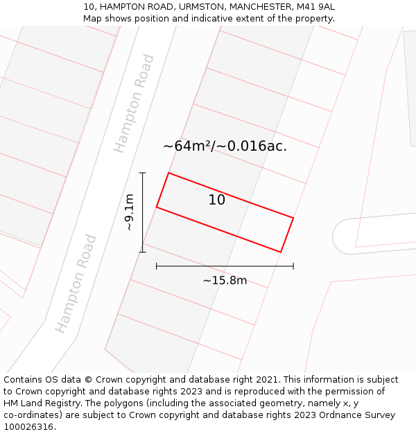 10, HAMPTON ROAD, URMSTON, MANCHESTER, M41 9AL: Plot and title map