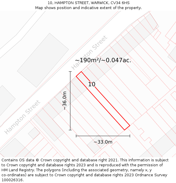 10, HAMPTON STREET, WARWICK, CV34 6HS: Plot and title map