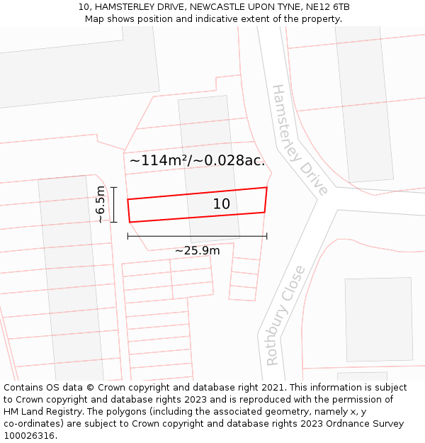 10, HAMSTERLEY DRIVE, NEWCASTLE UPON TYNE, NE12 6TB: Plot and title map