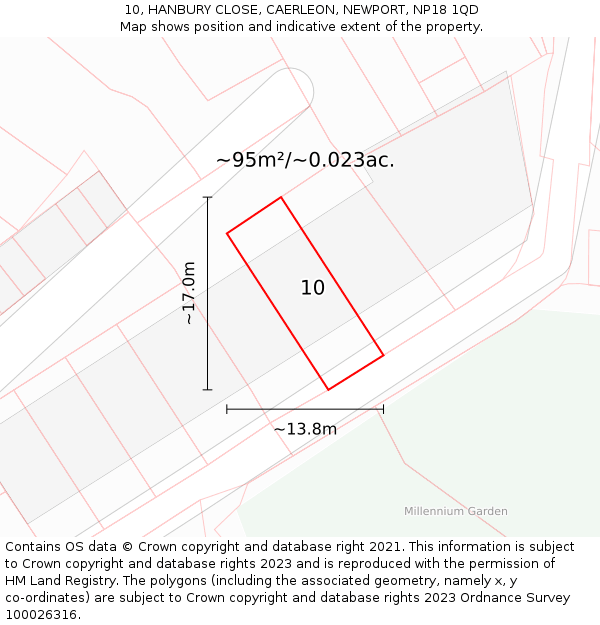 10, HANBURY CLOSE, CAERLEON, NEWPORT, NP18 1QD: Plot and title map