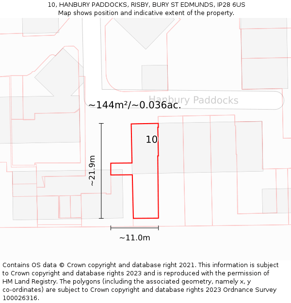 10, HANBURY PADDOCKS, RISBY, BURY ST EDMUNDS, IP28 6US: Plot and title map