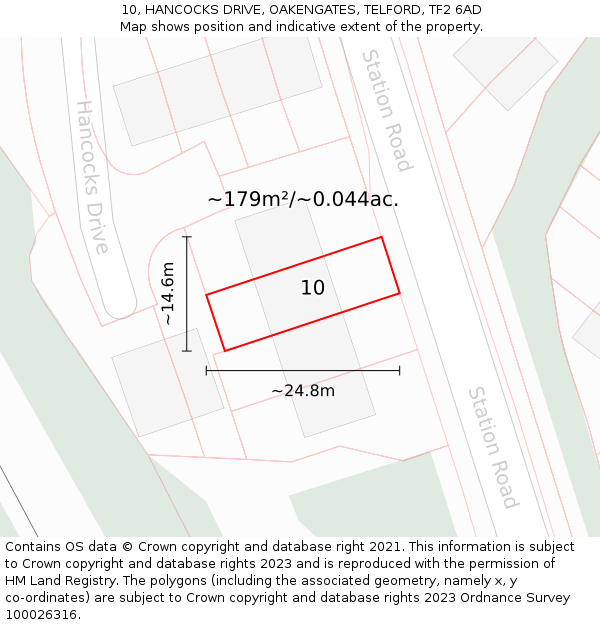 10, HANCOCKS DRIVE, OAKENGATES, TELFORD, TF2 6AD: Plot and title map