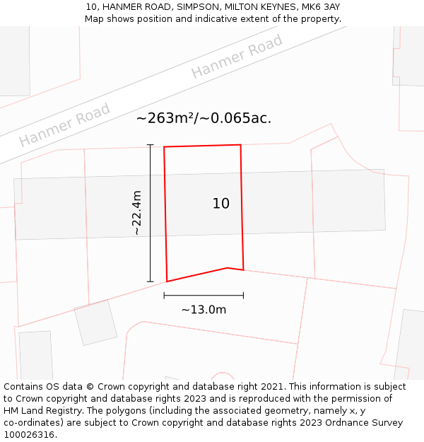 10, HANMER ROAD, SIMPSON, MILTON KEYNES, MK6 3AY: Plot and title map