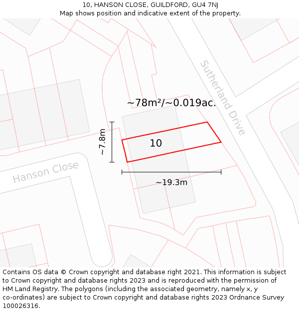 10, HANSON CLOSE, GUILDFORD, GU4 7NJ: Plot and title map