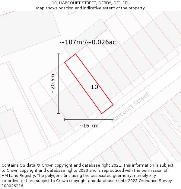 10, HARCOURT STREET, DERBY, DE1 1PU: Plot and title map