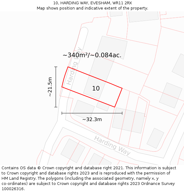 10, HARDING WAY, EVESHAM, WR11 2RX: Plot and title map
