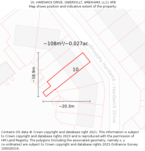 10, HARDWICK DRIVE, GWERSYLLT, WREXHAM, LL11 4FB: Plot and title map