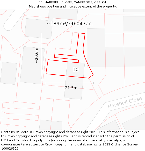 10, HAREBELL CLOSE, CAMBRIDGE, CB1 9YL: Plot and title map
