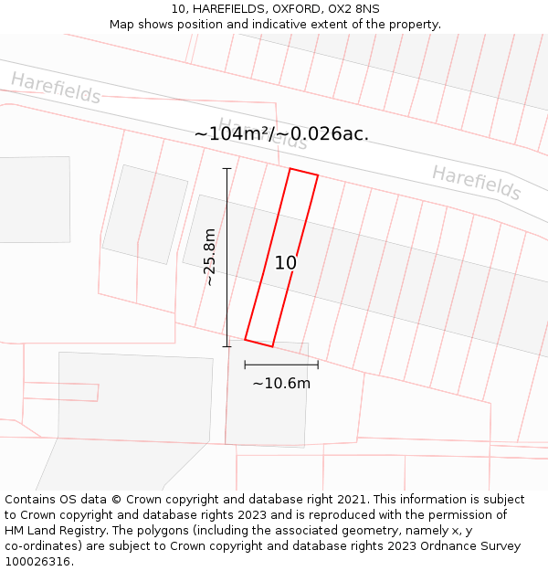 10, HAREFIELDS, OXFORD, OX2 8NS: Plot and title map