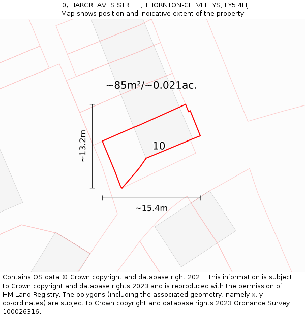 10, HARGREAVES STREET, THORNTON-CLEVELEYS, FY5 4HJ: Plot and title map