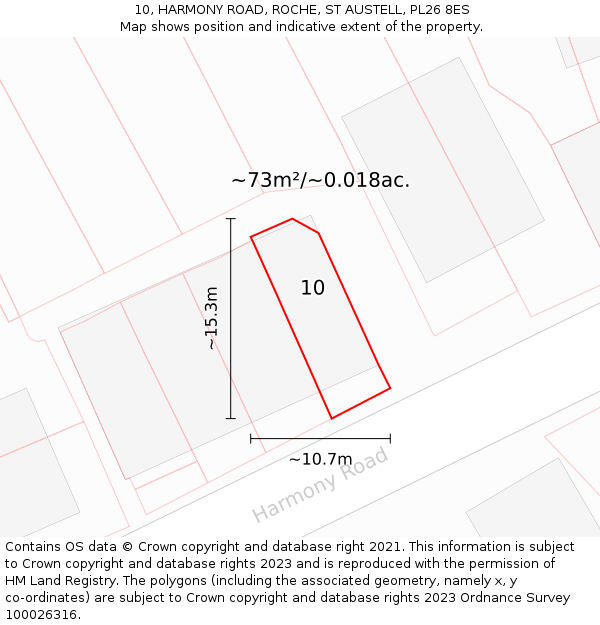 10, HARMONY ROAD, ROCHE, ST AUSTELL, PL26 8ES: Plot and title map