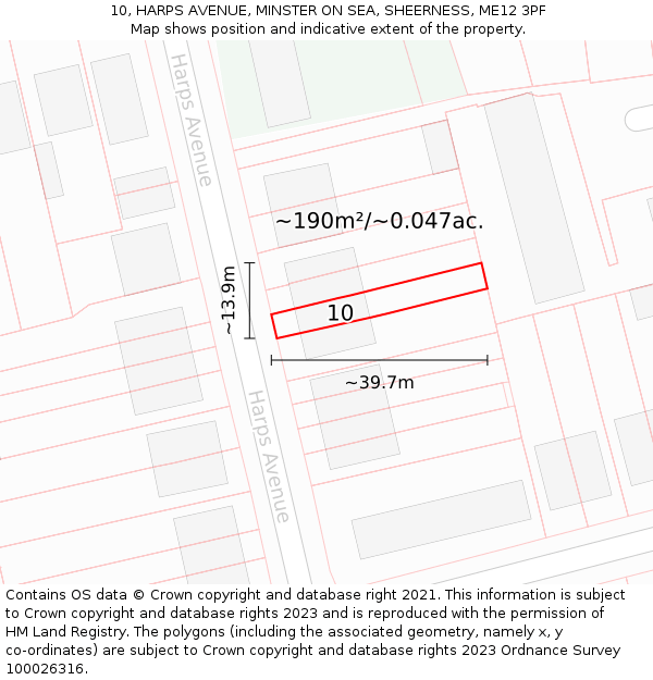 10, HARPS AVENUE, MINSTER ON SEA, SHEERNESS, ME12 3PF: Plot and title map